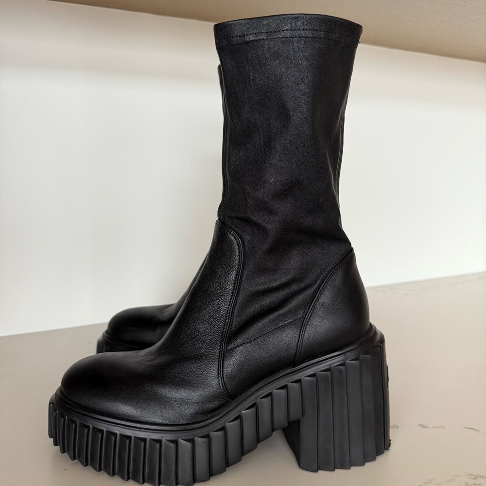 AGL Tiggy pull-on black stretch leather platform boots, 10 - Picture 3 of 17